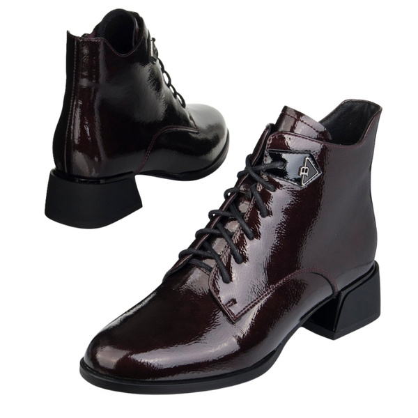 Eleganckie skórzane botki damskie Artiker 57C1119 bordowe ocieplone