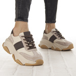 Beżowe sneakersy na platformie damskie Filippo DP7113 BE skórzane