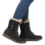 Botki workery damskie Rieker Y3424-00 czarne zimowe z futerkiem