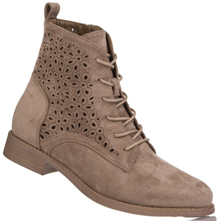 Botki ażurowe S.Barski HY42-136 coffee zamsz