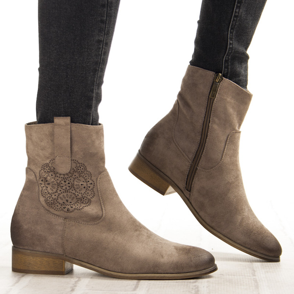 Zamszowe botki damskie Potocki 12745KH beżowe ocieplone wygodne