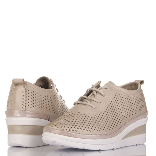 Ażurowe półbuty na koturnie T. Sokolski AMI W26-150 SGREY szare skórzane