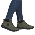 Zielone Botki trzewiki damskie Rieker 44550-54 ciepłe zimowe wsuwane