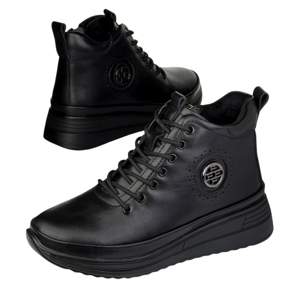 Czarne Botki na platformie damskie Filippo DBT4215/25 BK BK skórzane