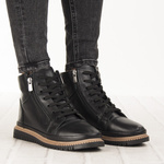 Czarne botki damskie Artiker 55C0787 skórzane podwójny zamek ciepłe