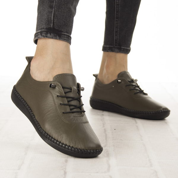 Zielone półbuty skórzane T. Sokolski 2023 Khaki wiązane buty damskie