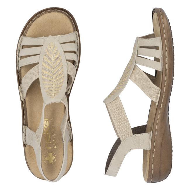 Sandały damskie na koturnie sportowe beżowe Rieker 608C0-62 beige