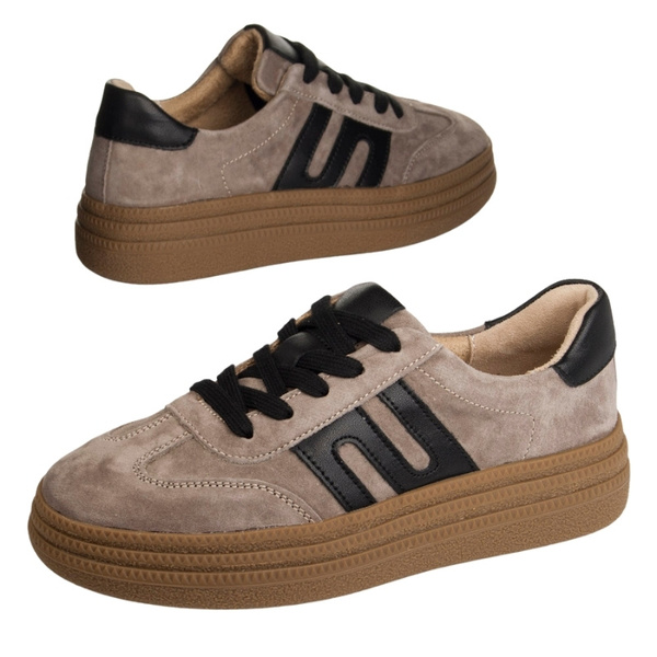 Beżowe sneakersy na platformie damskie Filippo 7114/25 TP skórzane