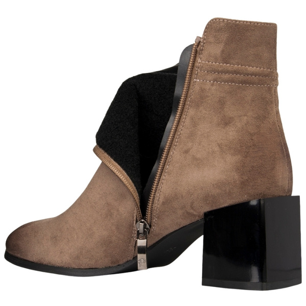 Zamszowe botki damskie Potocki 12743KH beżowe ocieplone wygodne