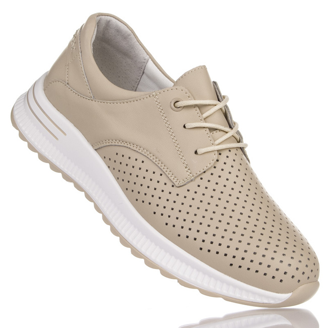 Półbuty damskie na platformie Filippo DP6022 BE beżowe buty skórzane