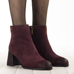 Zamszowe Botki na słupku damskie Artiker 57C0005 bordowe skórzane