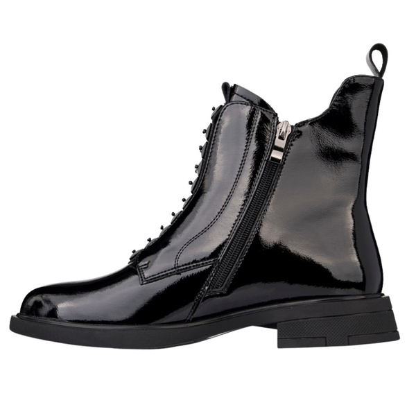 Lakierowane Botki z ozdobami D&A S.Barski MR52-108 czarne skórzane