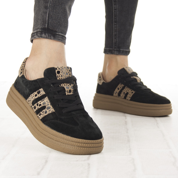 Czarne sneakersy na platformie damskie Filippo 7114/25 BK skórzane
