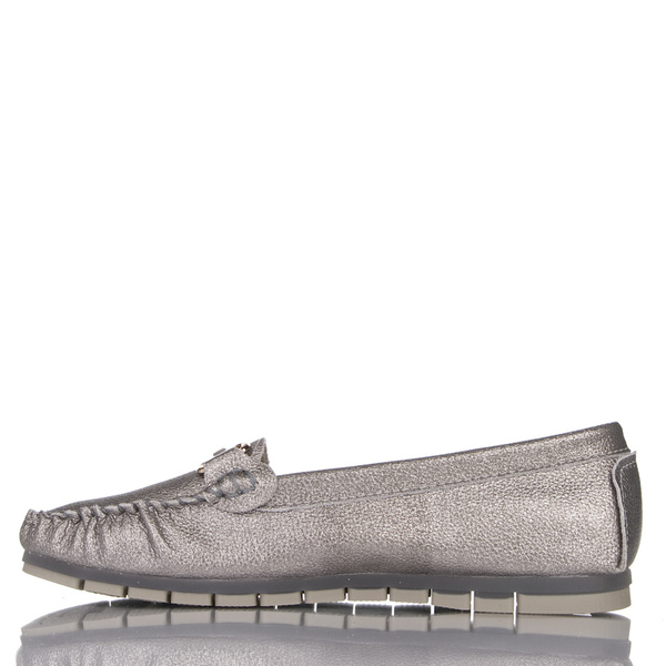 Srebrne mokasyny damskie D&A Barski LR51-546 pewter skórzane