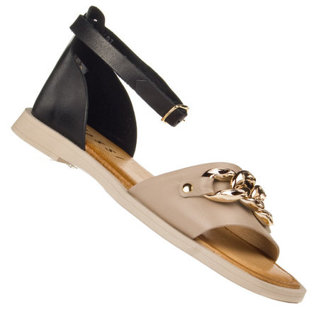 Sandały damskie Nessi 22185 cz+beż łańcuch