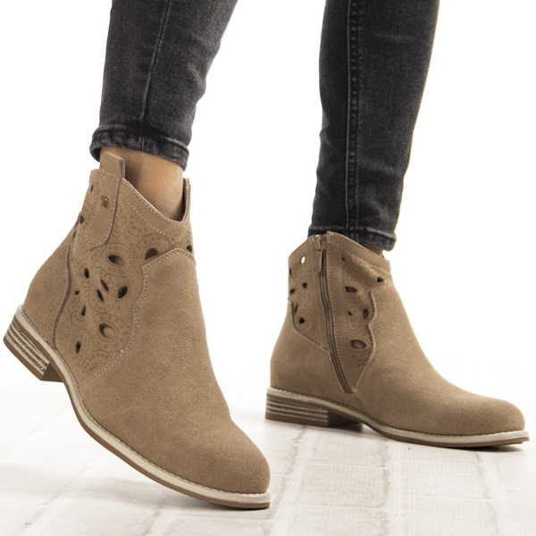 Skórzane Kowbojki damskie T.Sokolski HX Z25-166 beżowe ażurowe