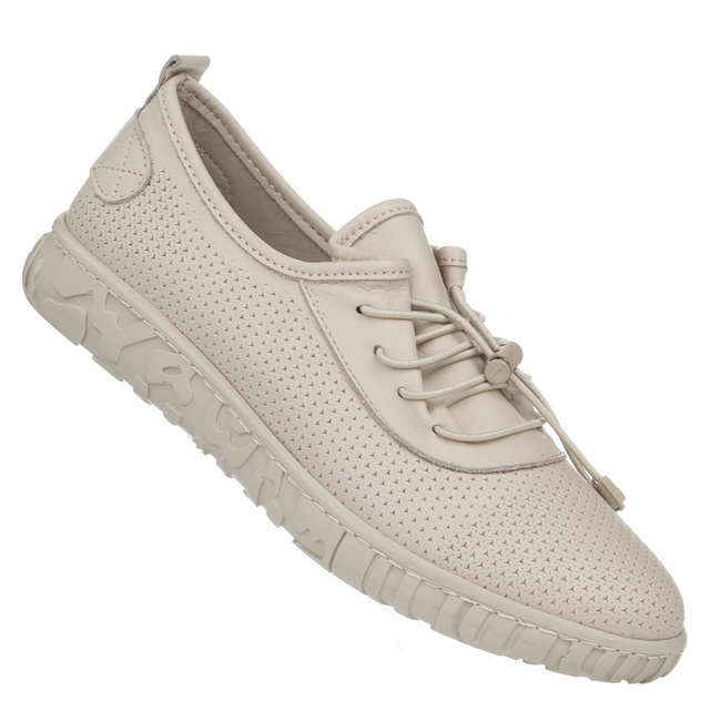 Beżowe półbuty wsuwane damskie T. SOKOLSKI OG 093-1 BEIGE skórzane