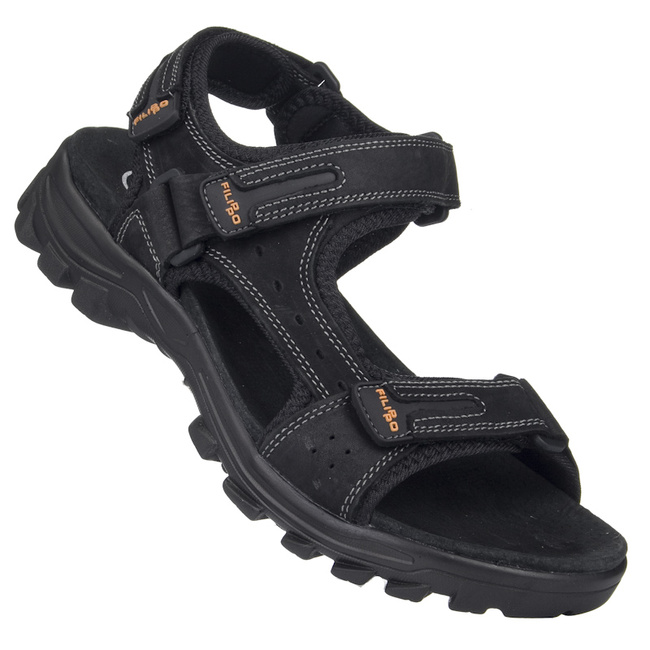 Męskie sandały sportowe czarne Filippo MS7038/25 BK skórzane