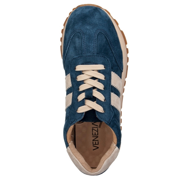 Granatowe sneakersy zamszowe Venezia V408-00395 z paskami naturalna skóra