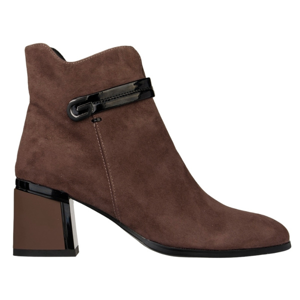 Botki damskie na obcasie S.Barski CR52-650 brown brązowe skórzane