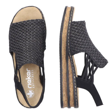 Czarne sandały słomkowe Rieker 62941-00 black damskie letnie buty