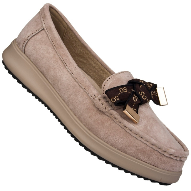 Zamszowe mokasyny damskie Filippo DP6457 BE beżowe z kokardką