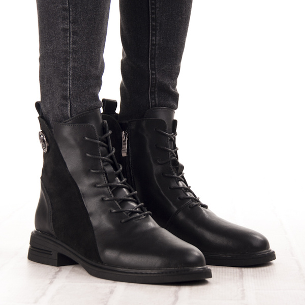 Czarne Botki damskie T.Sokolski TS Z25-309 BLK skórzane ocieplone