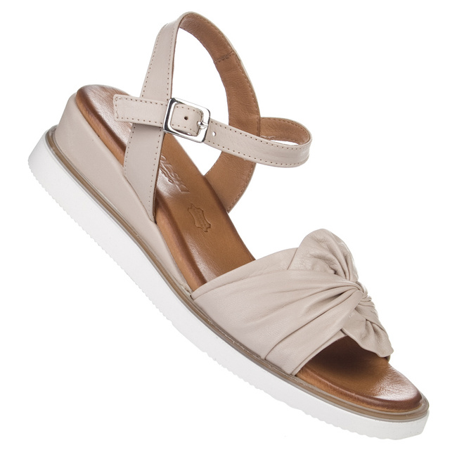 Sandały na koturnie damskie T.Sokolski 783 BEIGE skórzane beżowe