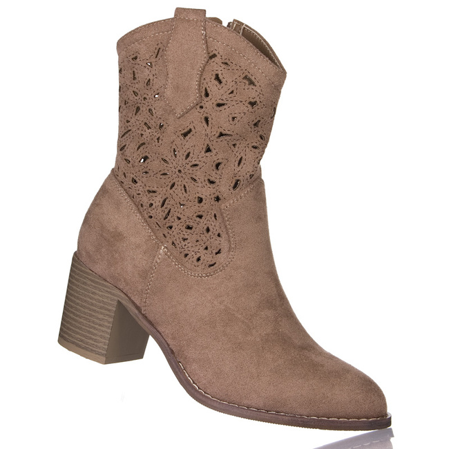 Ażurowe botki na obcasie S. Barski HY51-125 coffee beżowe kowbojki