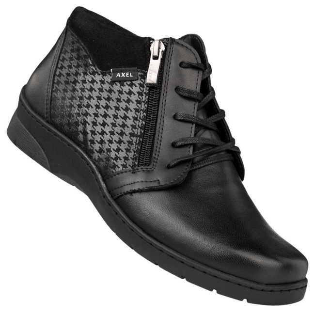 Skórzane botki damskie Axel 4513 czarne tęgość H na haluksy