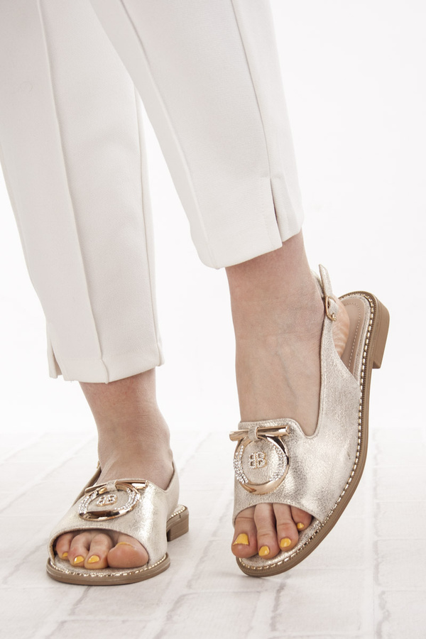 Eleganckie sandały damskie złote S. Barski 003 skórzana wkładka