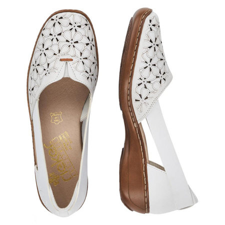 Białe półbuty ażurowe skórzane Rieker 41356-80 white biały