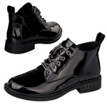 Lakierowane Botki wiązane D&A S.Barski MR52-144 czarne skórzane