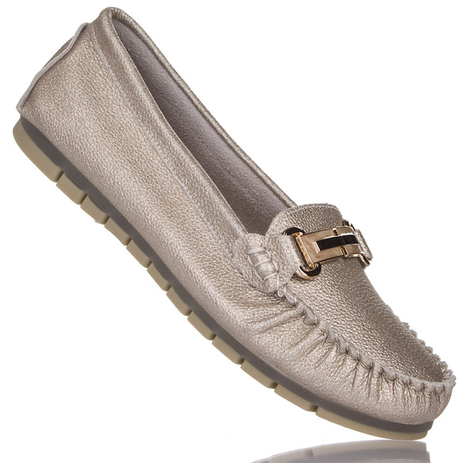 Złote mokasyny damskie D&A Barski LR51-546 gold skórzane