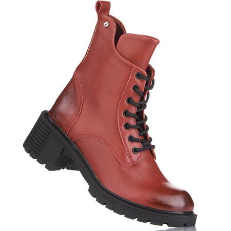 Skórzane trzewiki trapery Filippo DP6501/25 RD czerwone ocieplone