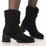 Zamszowe botki na obcasie damskie Potocki 25-51303BK czarne ocieplone