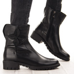 Skórzane Botki damskie Bioeco Arka 7969 czarne eleganckie ocieplone