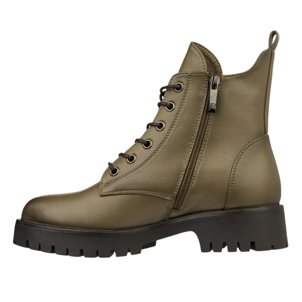 Botki khaki damskie Potocki 12672KH zielone na grubej podeszwie ocieplone