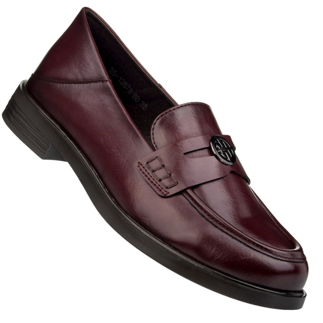 Bordowe lordsy damskie Potocki 12678BD eleganckie półbuty wsuwane