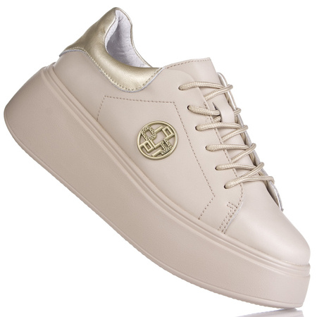 Sneakersy damskie na platformie skórzane Filippo DP6058/25 BE beżowe