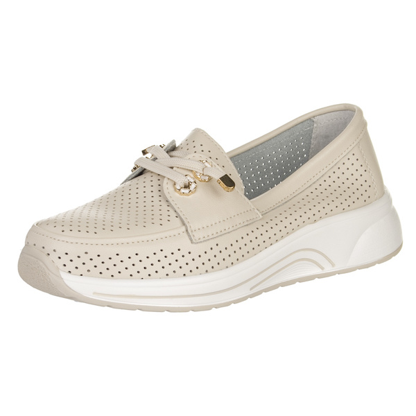 Beżowe półbuty ażurowe damskie Artiker 56C2102 beige skórzane