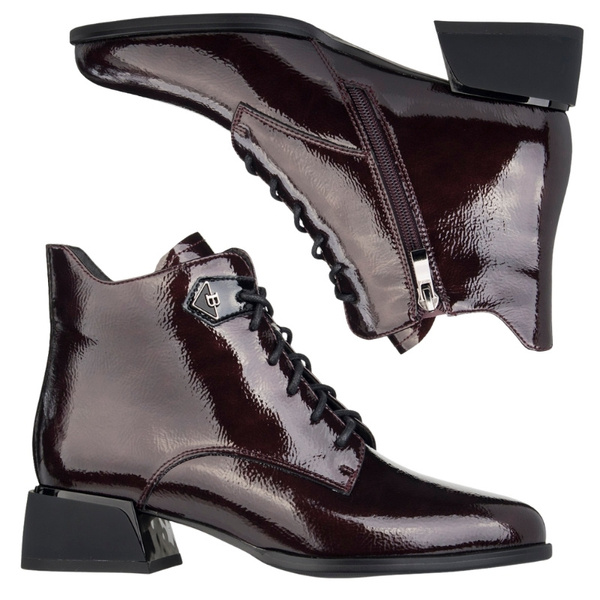 Eleganckie skórzane botki damskie Artiker 57C1119 bordowe ocieplone