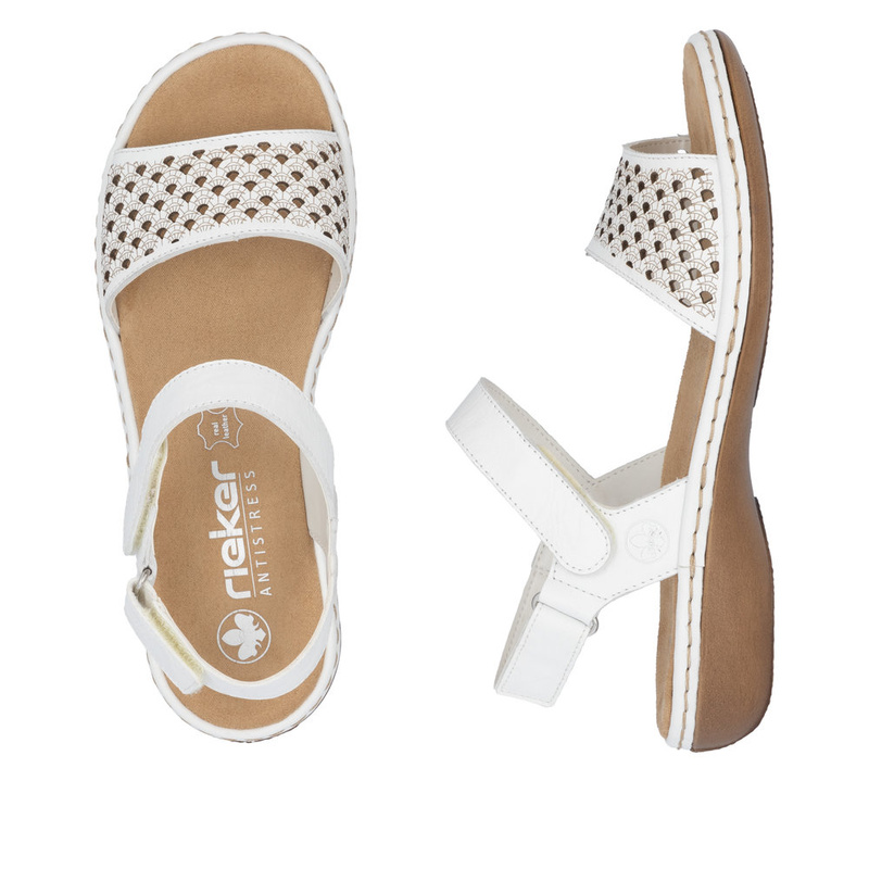 Sandały na rzepy damskie wygodne Rieker 65967-80 białe skórzane