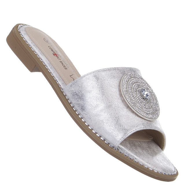 Srebrne klapki damskie z ozdobą S. Barski KV51-013 SILVER lekkie