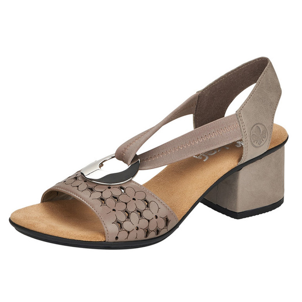 Wsuwane Sandały na klocku damskie Rieker 64677-64 beige beżowe