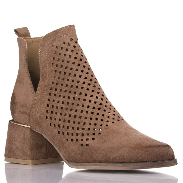 Brązowe ażurowe botki na obcasie Potocki 12356BR kowbojki na wiosnę