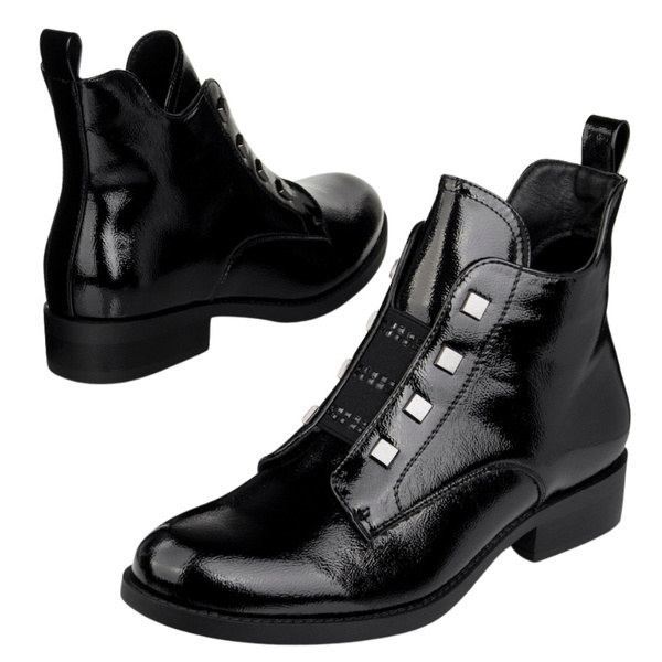 Eleganckie Botki lakierowane S.Barski HY52-527 czarne ocieplone