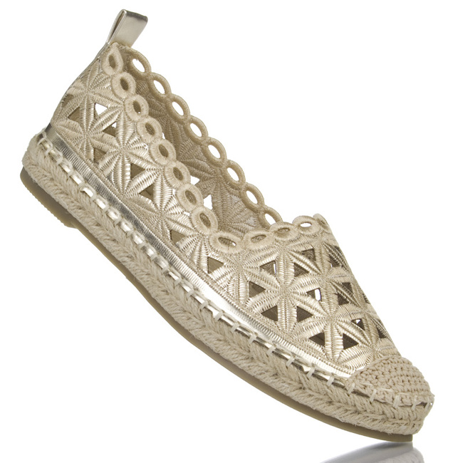 Espadryle damskie Potocki 16348GD złote materiałowe lekkie ażurowe
