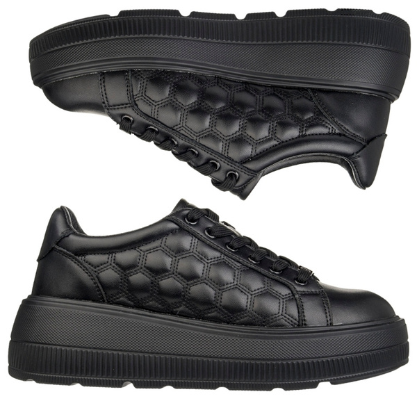 Czarne sneakersy na platformie damskie skórzane Filippo DP7285/25 BK