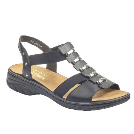 Sandały skórzane wygodne lekkie damskie Rieker 64580-00 czarne